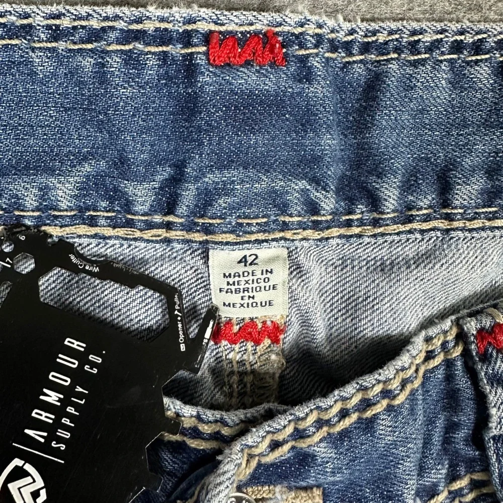 Vintage Y2K True Religion Mens Mega T Straight Flap Pocket Jeans 42 Blue Denim